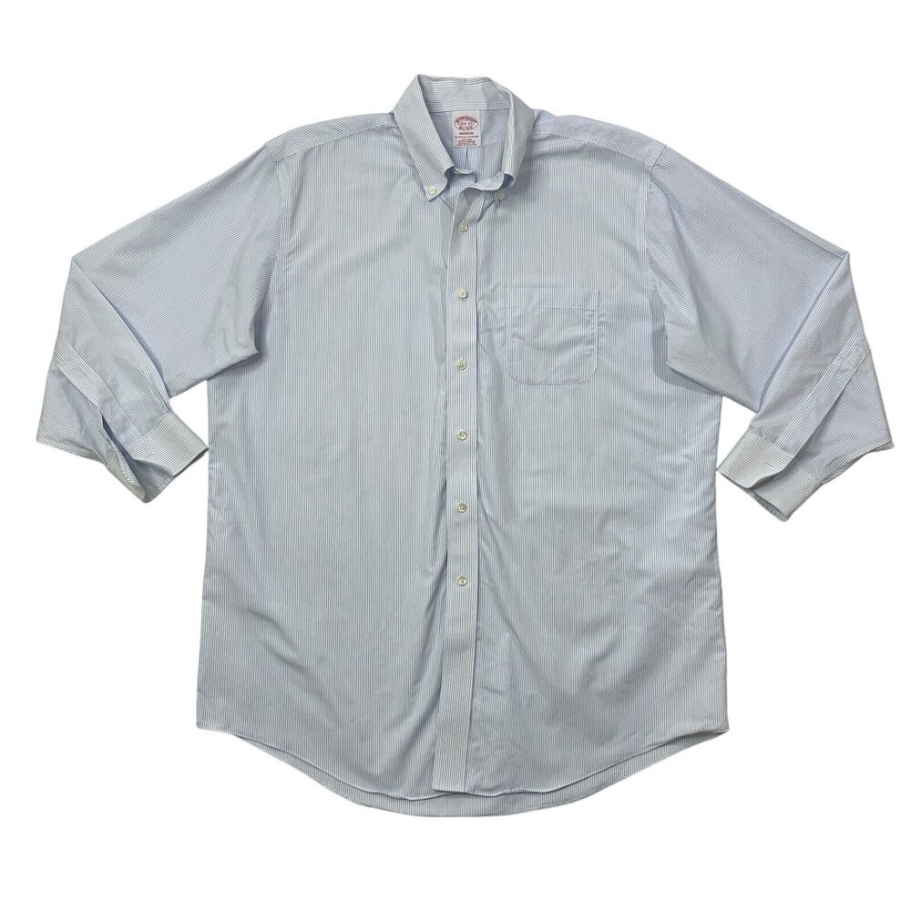 Brooks Brothers Shirt Men 16.5 Copen White Madison Original Polo Non Iron Stripe